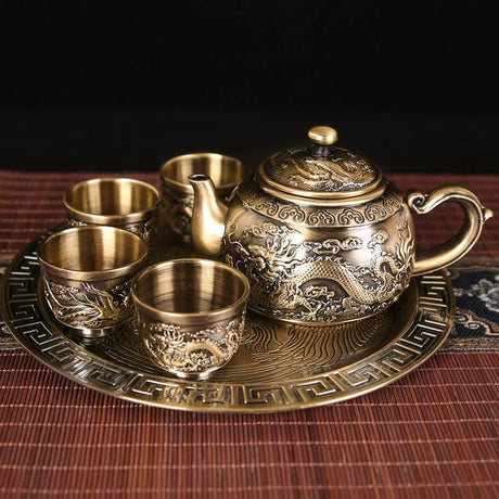 Vintage Bronze Gift Box Tray Cup Kung Fu Tea Set - Julia M LifeStyles