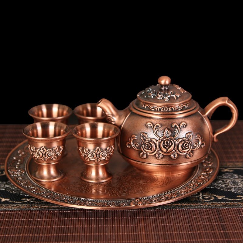 Vintage Bronze Gift Box Tray Cup Kung Fu Tea Set - Julia M LifeStyles