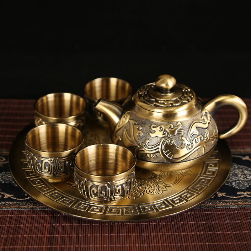 Vintage Bronze Gift Box Tray Cup Kung Fu Tea Set - Julia M LifeStyles