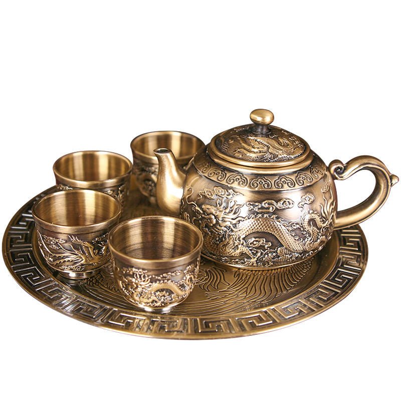 Vintage Bronze Gift Box Tray Cup Kung Fu Tea Set - Julia M LifeStyles