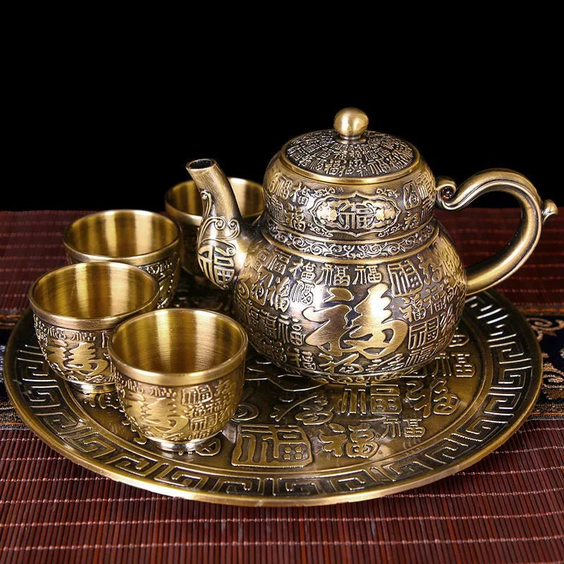 Vintage Bronze Gift Box Tray Cup Kung Fu Tea Set - Julia M LifeStyles