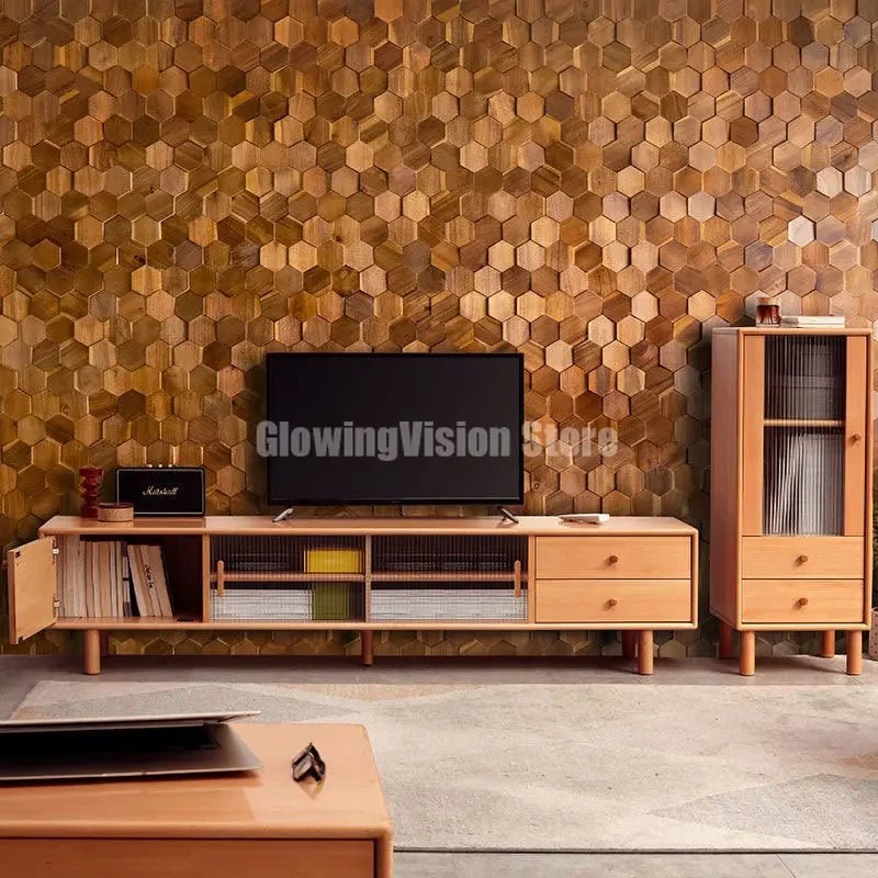 Walnut Wood Mosaic Tile Wall Sticker for TV Background Art Wall Decoration Modern 3D Wood Hexagon Wooden Panel Wall Panel - Julia M LifeStyles