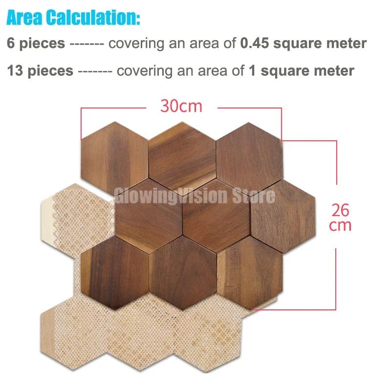 Walnut Wood Mosaic Tile Wall Sticker for TV Background Art Wall Decoration Modern 3D Wood Hexagon Wooden Panel Wall Panel - Julia M LifeStyles