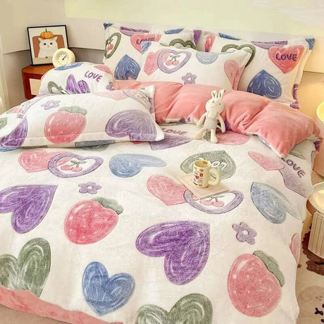 Warm Heart Flannel Fleece Duvet Cover Set - Julia M LifeStyles