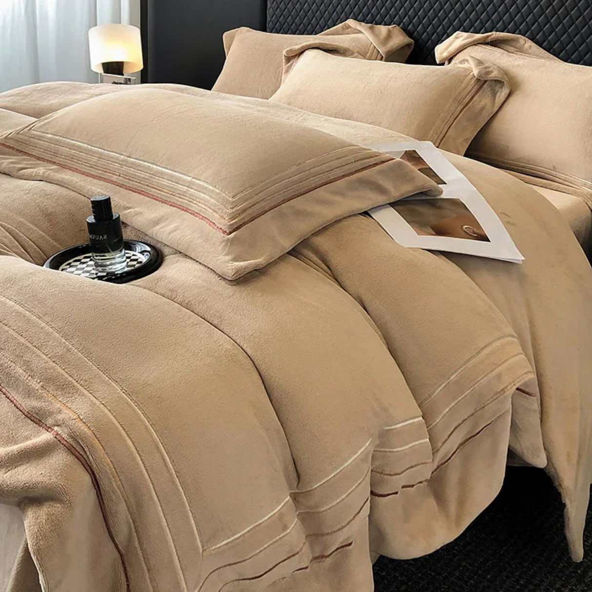 Warm Thickened Milk Velvet Bedding Set Four Lines Embroidery Duvet Cover Set Bed Sheet Or Elastic Band Fitted Sheet Pillowcases - Julia M LifeStyles