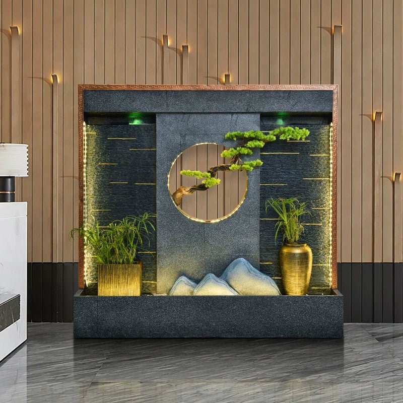 Water Curtain Wall Flowing Water Ornaments Humidified Rockery House Modern Hallway Screen Fish Pond Hotel Creative Front Desk Wall Fountain - Julia M LifeStyles