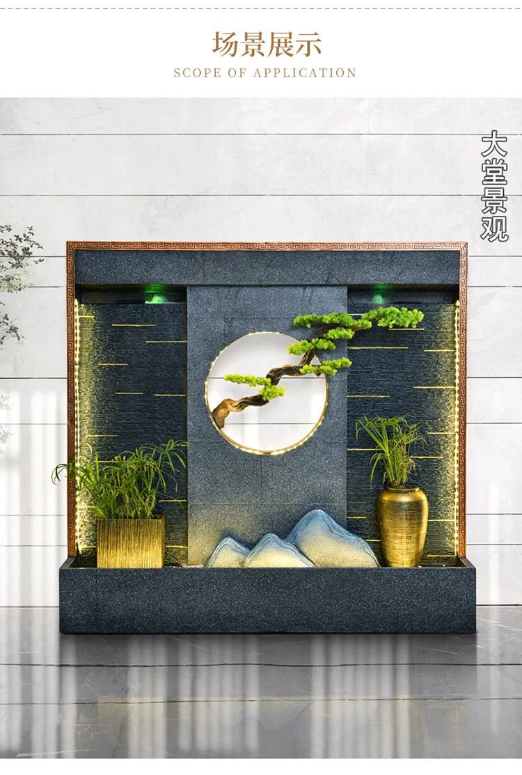 Water Curtain Wall Flowing Water Ornaments Humidified Rockery House Modern Hallway Screen Fish Pond Hotel Creative Front Desk Wall Fountain - Julia M LifeStyles