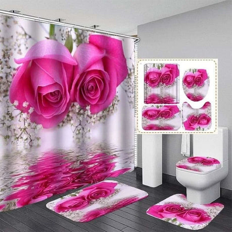Floral Waterproof Bathroom Shower Curtain Set shower curtains Julia M Home & Kitchen   