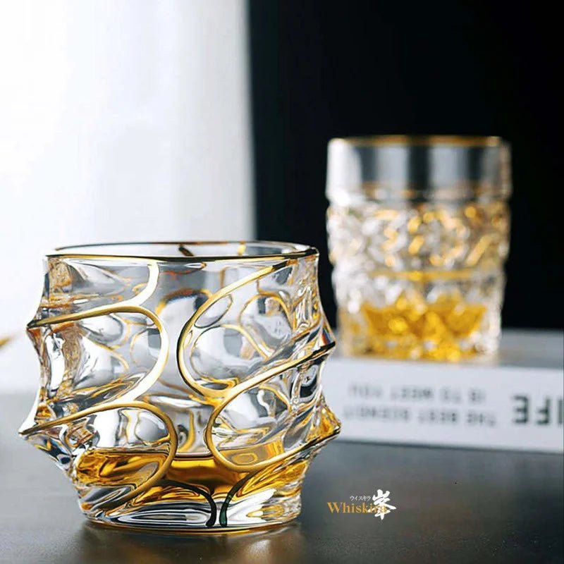 Whiskey Glass Tumblers Set Gold Line Wine Whisky Glasses Golden Painted Crystal Barware Multi - function Beer Cocktail Gift Box - Julia M LifeStyles