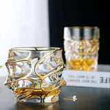 Whiskey Glass Tumblers Set Gold Line Wine Whisky Glasses Golden Painted Crystal Barware Multi - function Beer Cocktail Gift Box - Julia M LifeStyles