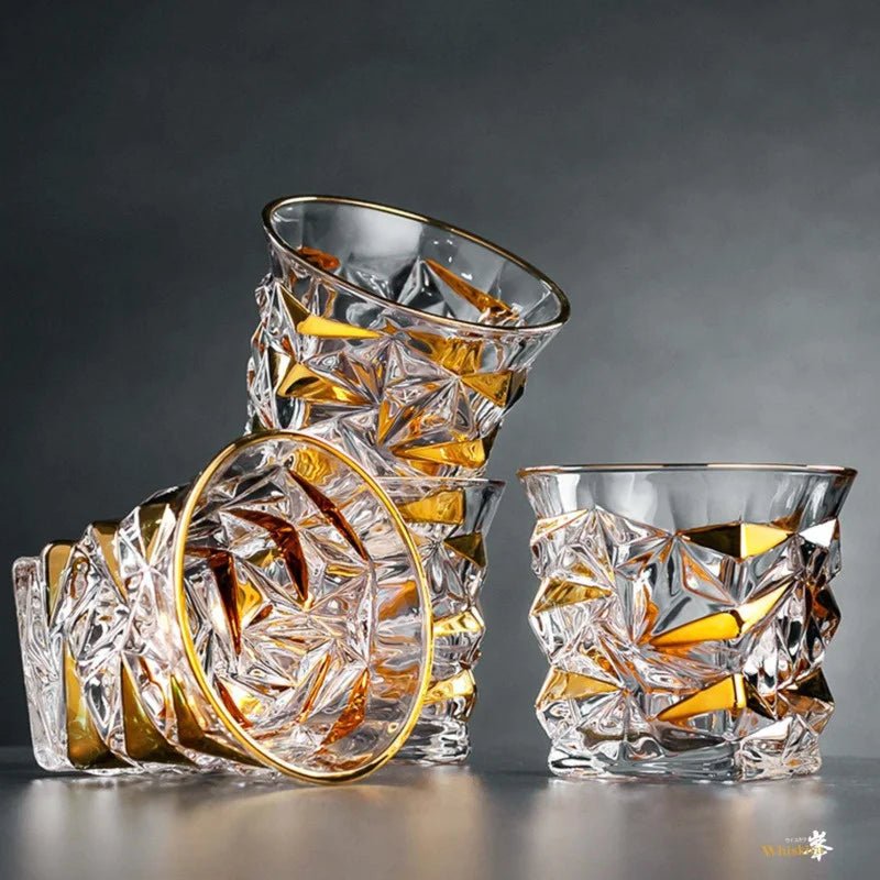 Whiskey Glass Tumblers Set Gold Line Wine Whisky Glasses Golden Painted Crystal Barware Multi - function Beer Cocktail Gift Box - Julia M LifeStyles