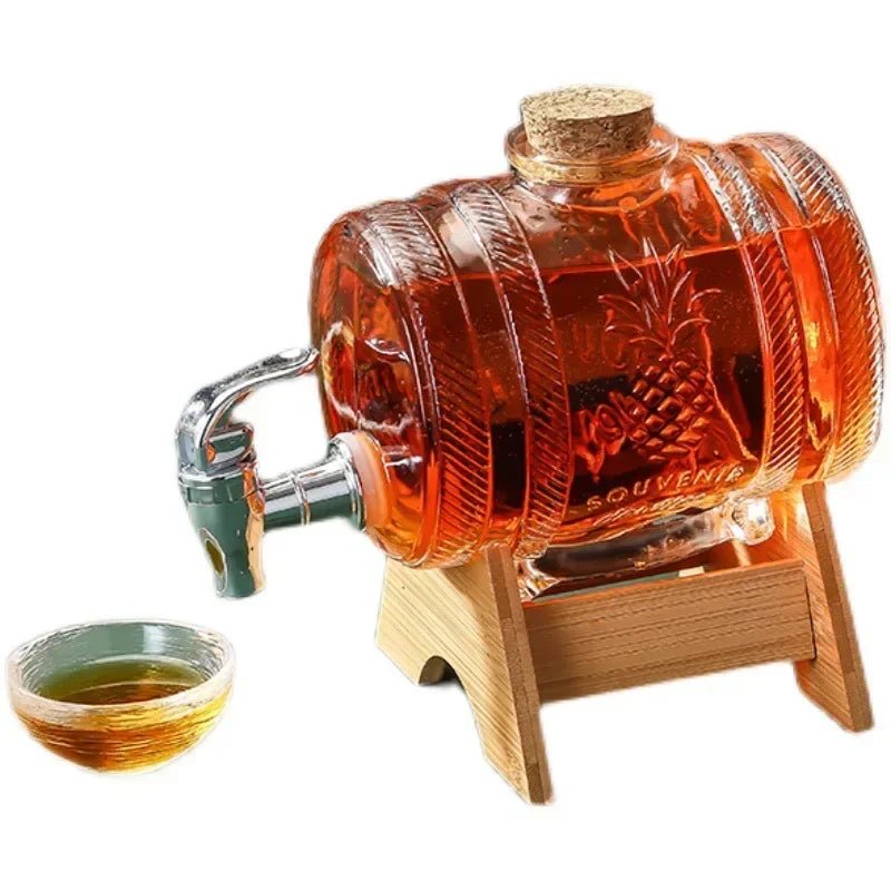 Whiskey Wine Decanter with Wooden Support for Liquor, Scotch Bourbon Barware, Lead - Free Glass Barware, Classical Fashion - Julia M LifeStyles