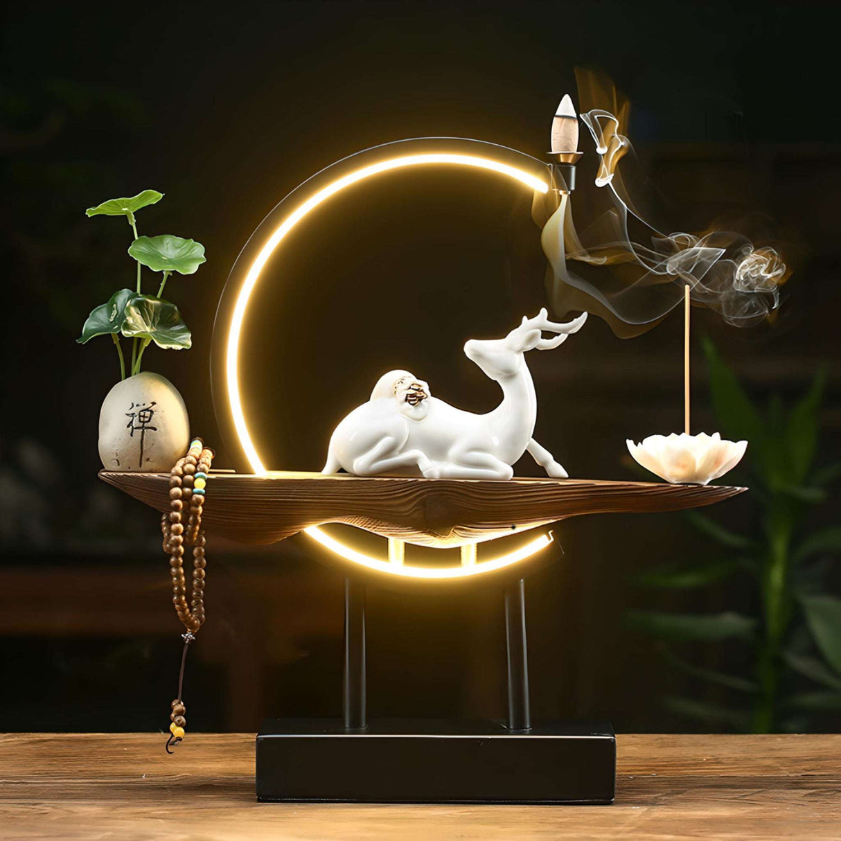 White Porcelain Deer USB Plug - In Light Ring - Julia M LifeStyles