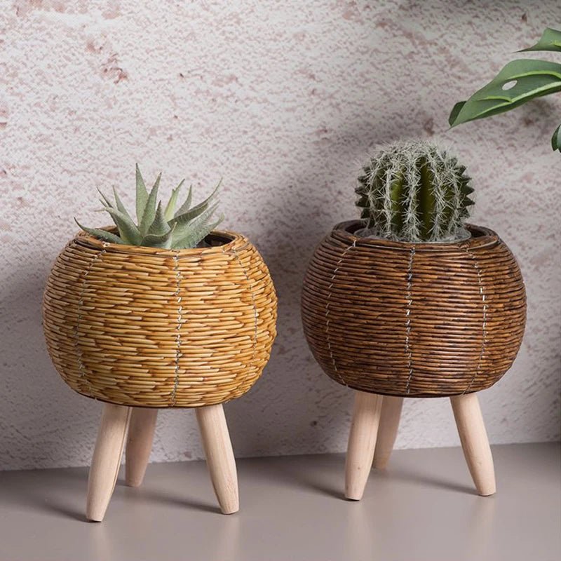 Wicker Basket Rattan Planting Flower Pot Handmade Woven Storage Basket Laundry Basket Floor To Floor Potted Green Plant Pots - Julia M LifeStyles