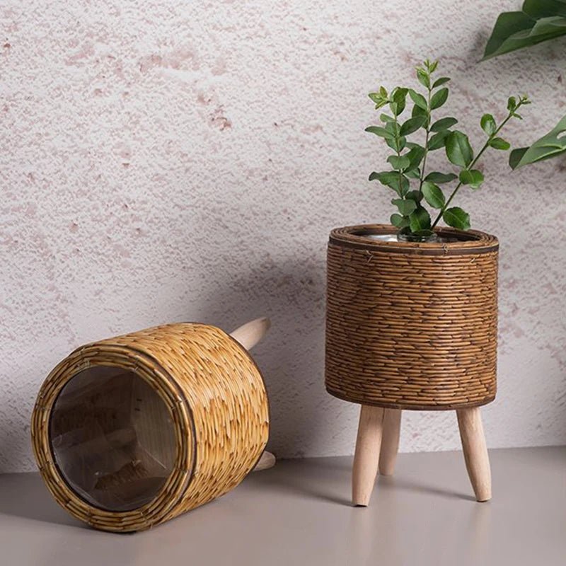 Wicker Basket Rattan Planting Flower Pot Handmade Woven Storage Basket Laundry Basket Floor To Floor Potted Green Plant Pots - Julia M LifeStyles