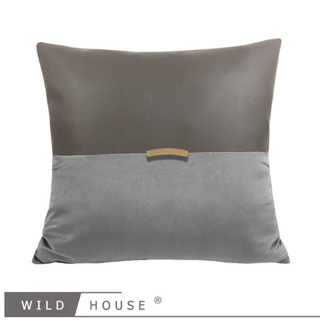 Wild House Modern Light Luxury Gray Leather Stitching Pillow Metal Buckle Decorative Cushions Sofa Cushion Sets - Julia M LifeStyles