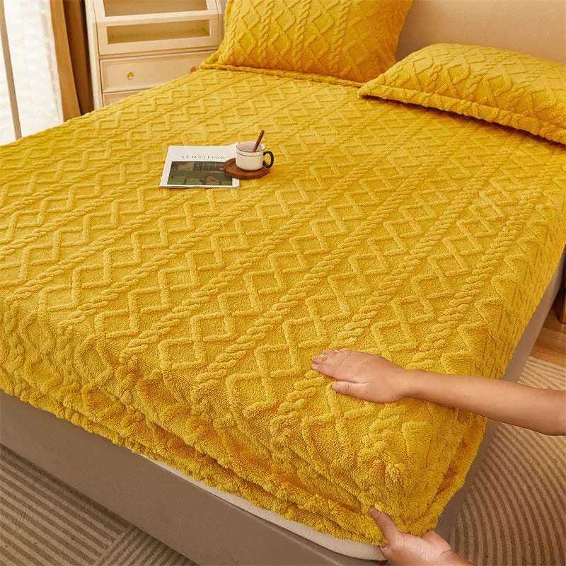 Winter Warm Yellow Taff Velvet Fleece Bed Sheet - Julia M LifeStyles