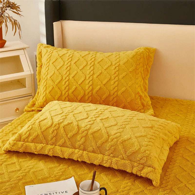 Winter Warm Yellow Taff Velvet Fleece Bed Sheet - Julia M LifeStyles