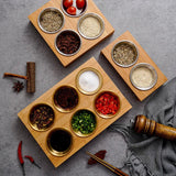 Wooden Condiment Set with Stainless Steel Dip Bowls on Bamboo Tray - Julia M LifeStyles