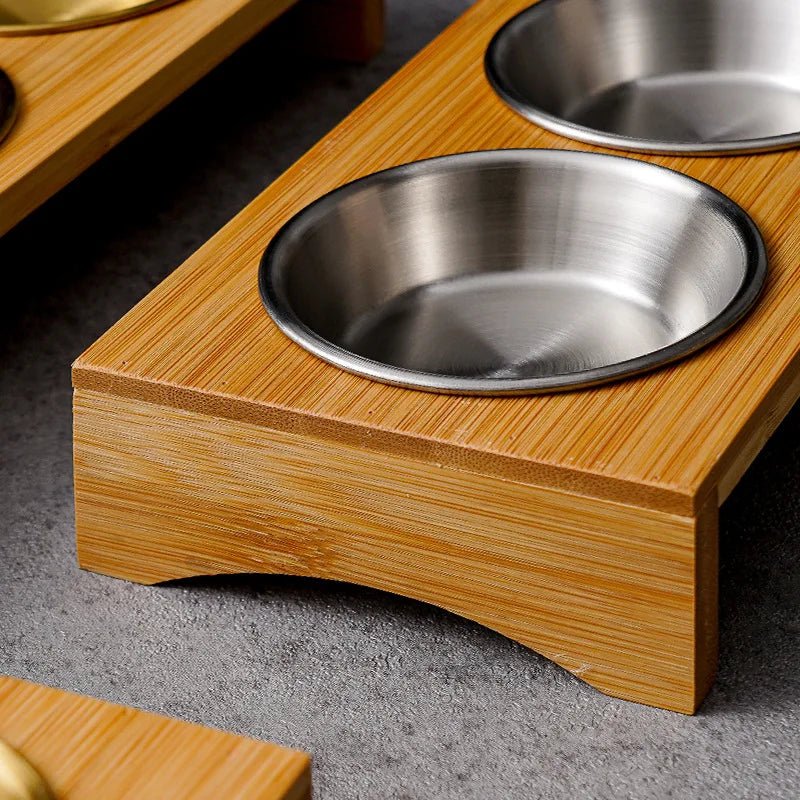 Wooden Condiment Set with Stainless Steel Dip Bowls on Bamboo Tray - Julia M LifeStyles