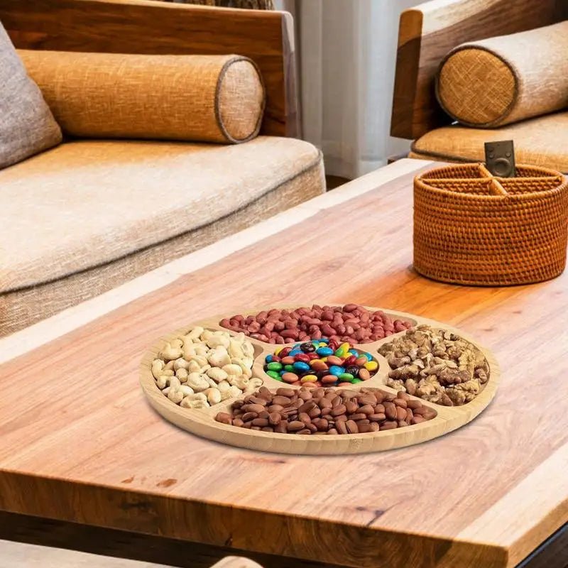 Wooden Divided Round Serving Tray - Perfect for Parties - Julia M LifeStyles