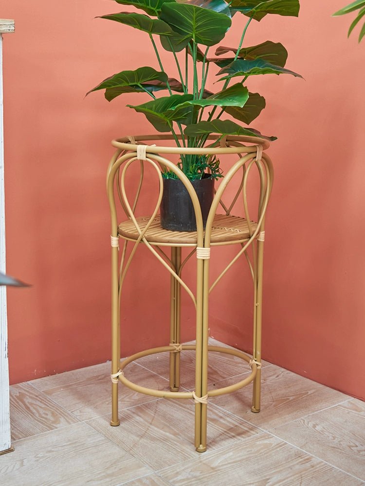 Wooden Rattan Flower Stand with Minimalist Design for Indoor Flower Pots & Green Plants - Julia M LifeStyles