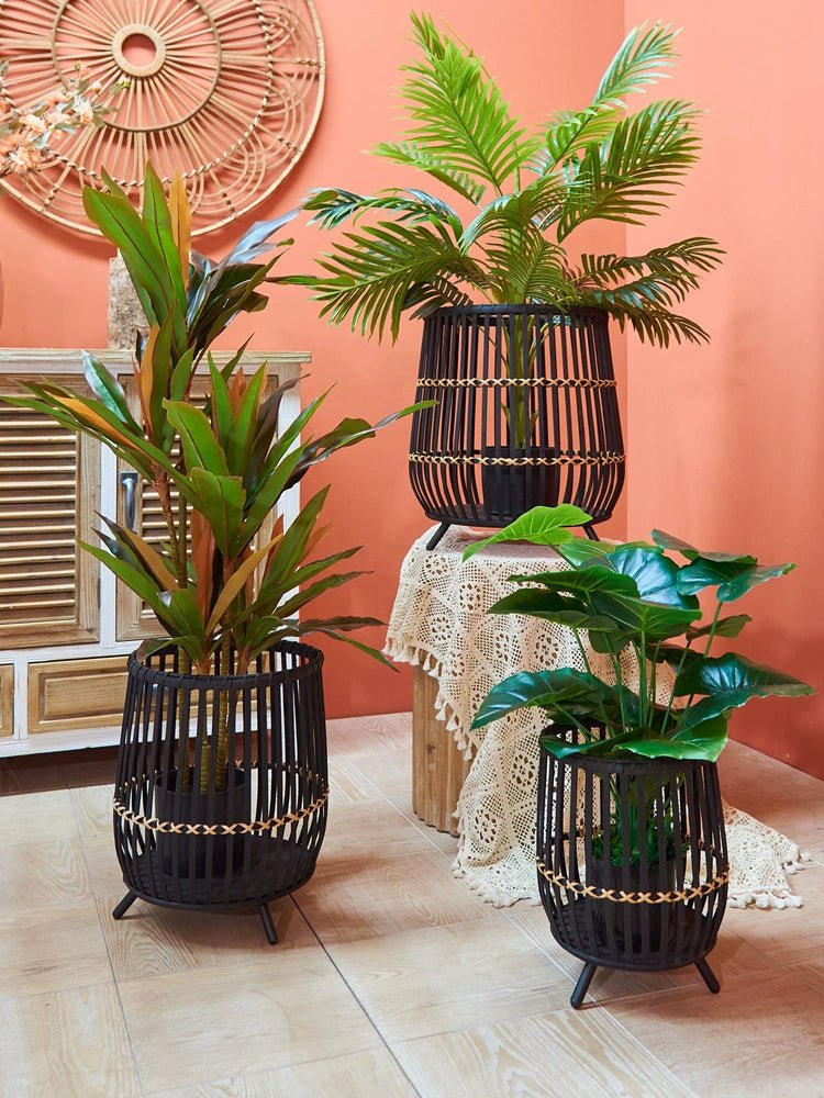 Wooden Rattan Flower Stand with Minimalist Design for Indoor Flower Pots & Green Plants - Julia M LifeStyles