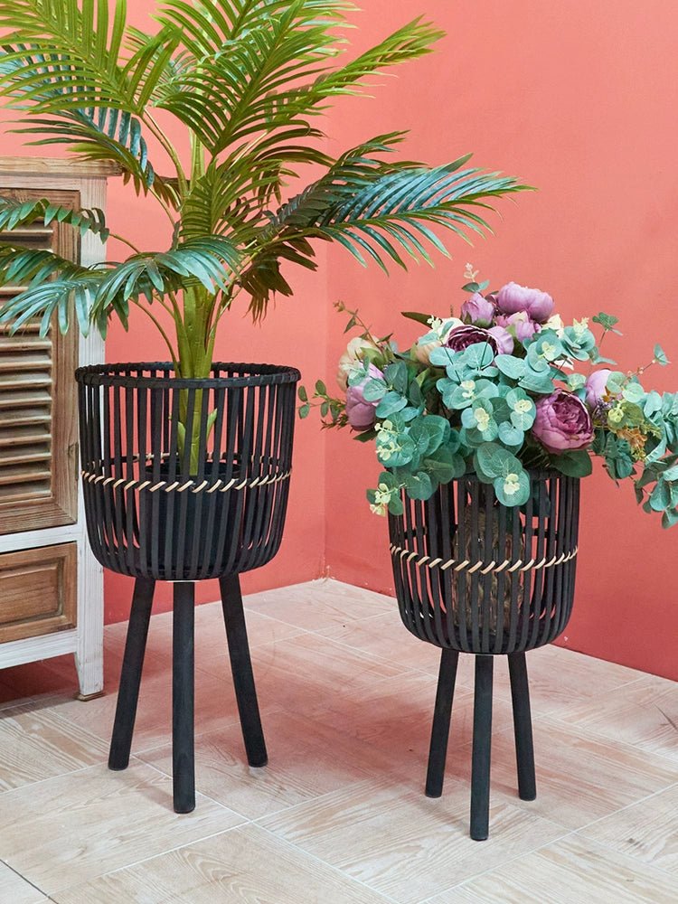 Wooden Rattan Flower Stand with Minimalist Design for Indoor Flower Pots & Green Plants - Julia M LifeStyles