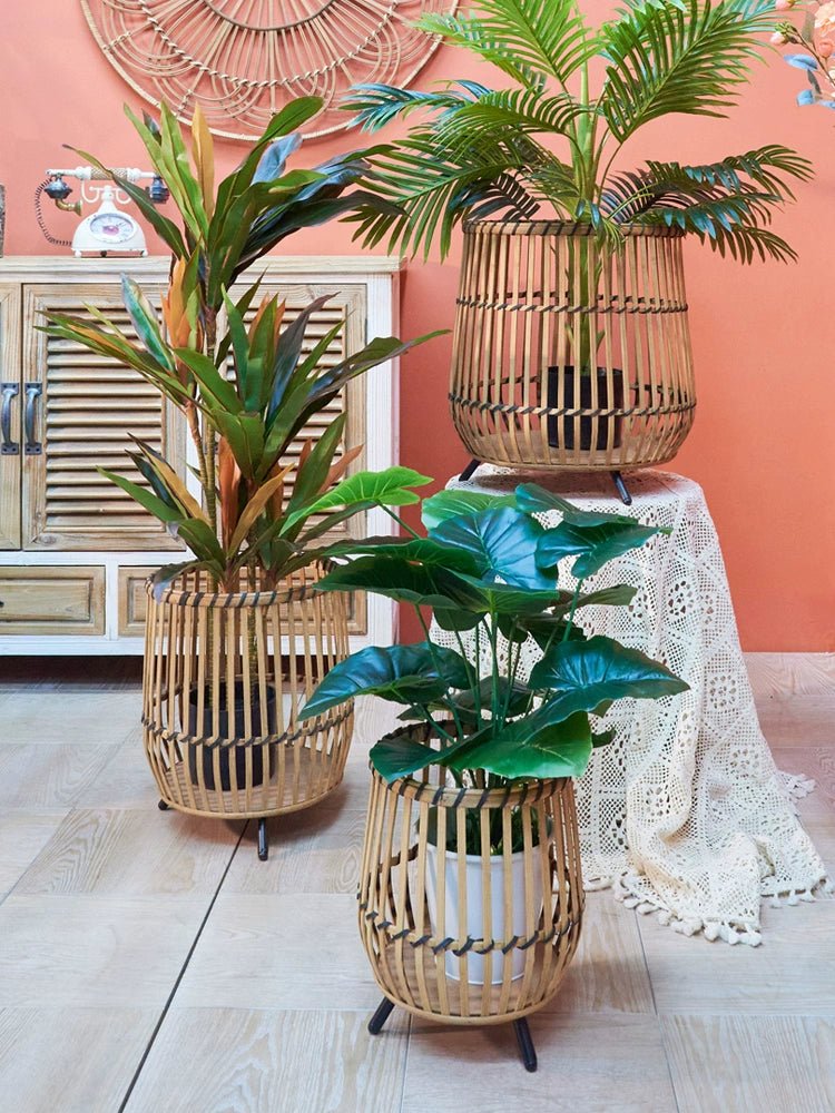 Wooden Rattan Flower Stand with Minimalist Design for Indoor Flower Pots & Green Plants - Julia M LifeStyles