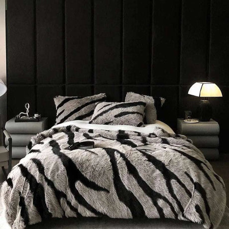 Zebra Print Luxury Faux Fur Blanket Quilts and Blankets Julia M Home & Kitchen   