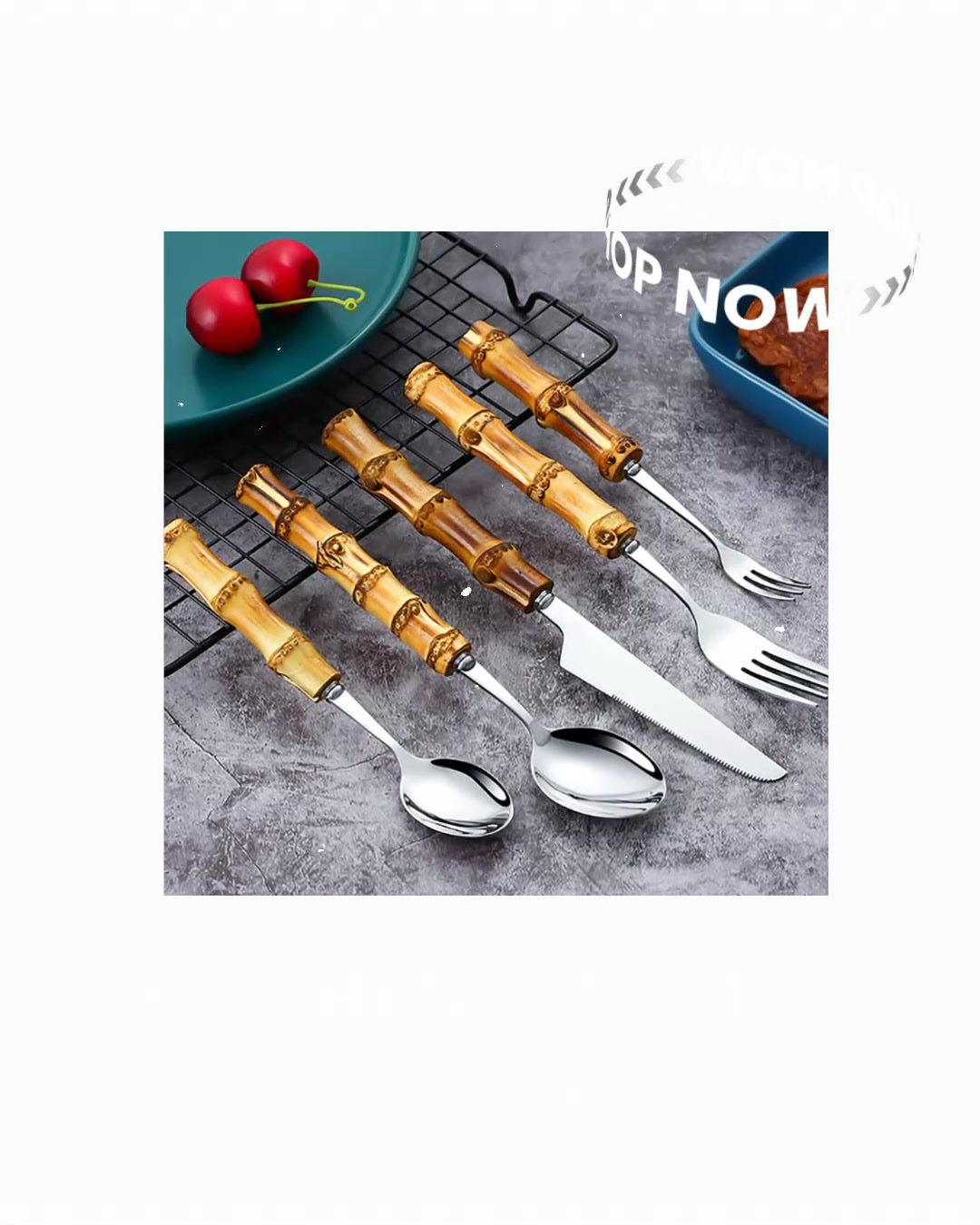 Bamboo Handle Stainless Steel Cutlery Set